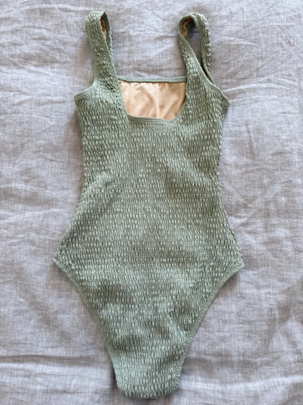 Smocked Sage Green One Piece Swimsuit - Picture 3 of 5